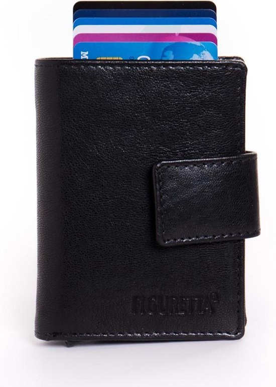 Figuretta Cardprotector Met Muntvak Rfid Glanzend Leder - Zwart
