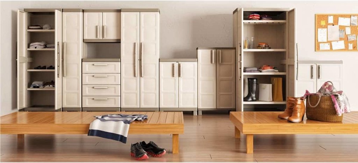 Keter Opbergkast Met Schappen Excellence Xl 182 Cm Zwart En - Beige