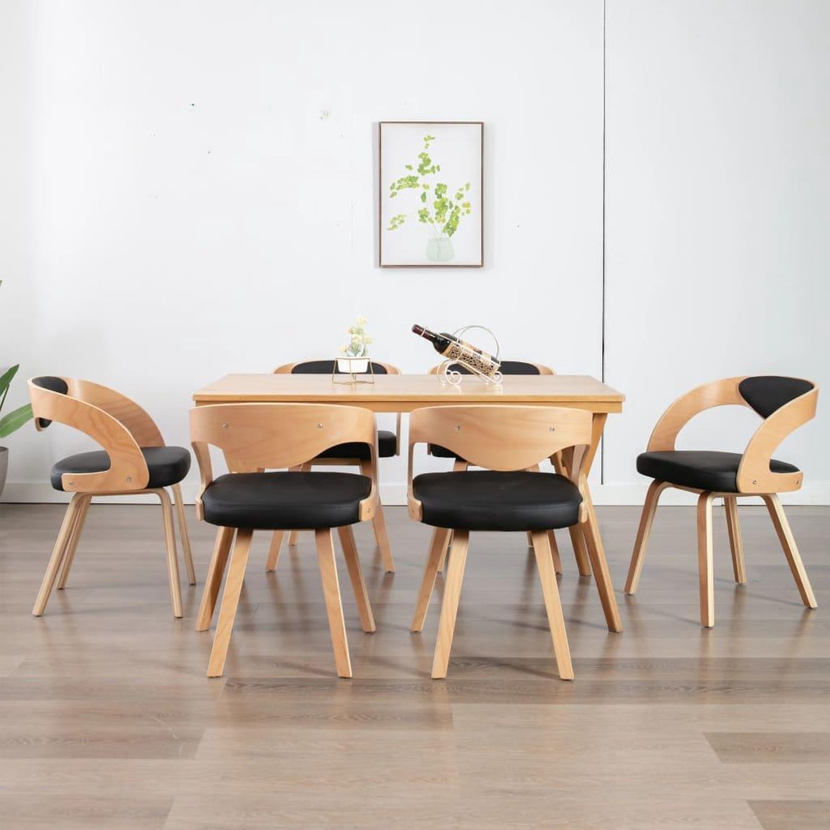 Vidaxl Eetkamerstoelen 6 St Gebogen Hout En Kunstleer - Zwart