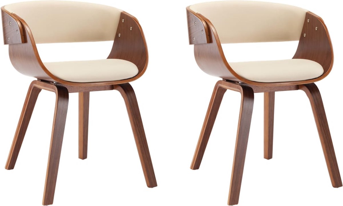 Vidaxl Eetkamerstoelen 2 St Gebogen Hout En Kunstleer Crème