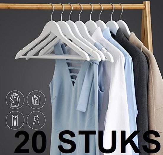 Relaxwonen - Kledinghanger 20 Stuks - Klerenhanger - Kleerhanger - Broekenstang - Hout - Blanco