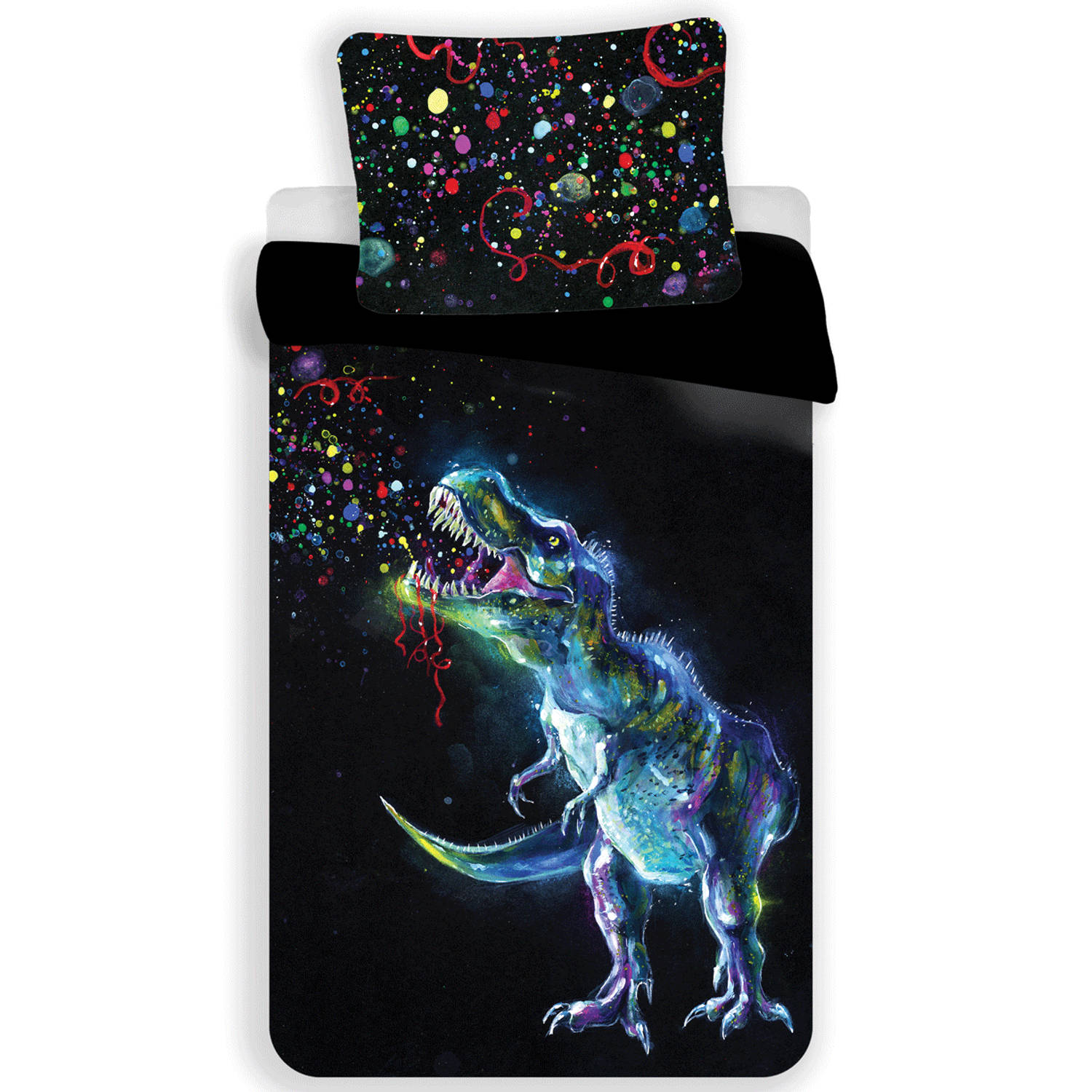 Dinosaurus Black Dekbedovertrek - Eenpersoons - 140x200 Cm - - Zwart