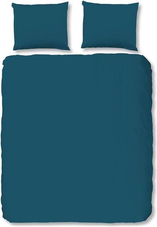Hip Uni Satin Dekbedovertrek - 2-persoons (200x200/220 Cm + 2 Slopen) - Katoen Satijn - - Blauw