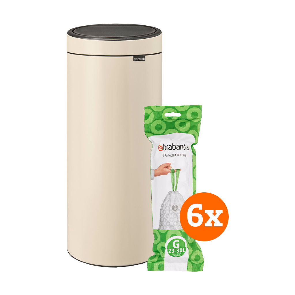 Brabantia Touch Bin 30 Liter Soft + Vuilniszakken (120) - Beige