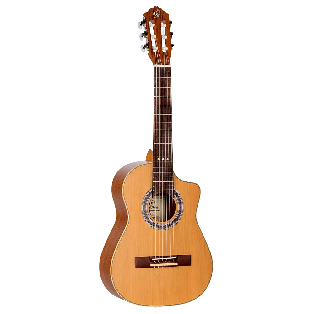 Ortega RQ39E Requinto Series Pro Guitar Natural 1/2-formaat E/A klassieke gitaar met gigbag