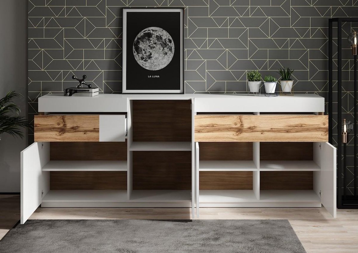 Meubella - Dressoir Sublime Eiken - 219 Cm - Wit