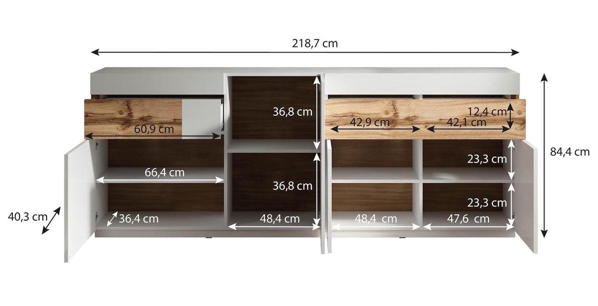 Meubella - Dressoir Sublime Eiken - 219 Cm - Wit