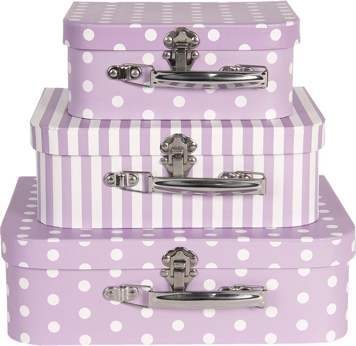 Clayre & Eef Decoratie Koffer (3) 30x21x9/25x18x9/20x16x8 Cm - Paars