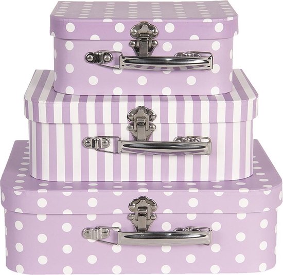 Clayre & Eef Decoratie Koffer (3) 30x21x9/25x18x9/20x16x8 Cm - Paars