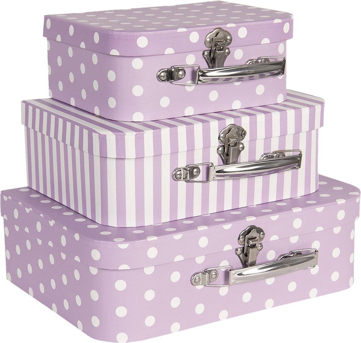 Clayre & Eef Decoratie Koffer (3) 30x21x9/25x18x9/20x16x8 Cm - Paars