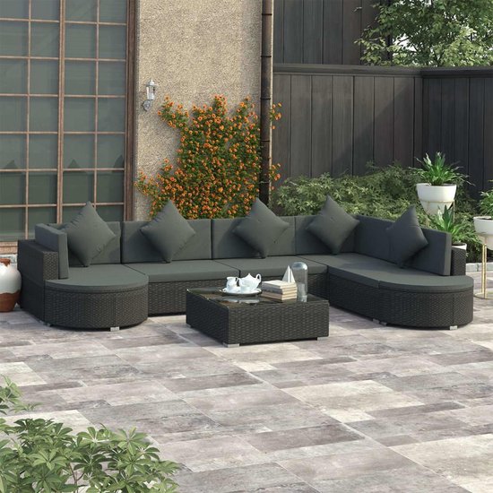 Vidaxl 8-delige Loungeset Met Kussens Poly Rattan - Zwart