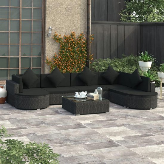 Vidaxl 8-delige Loungeset Met Kussens Poly Rattan - Zwart