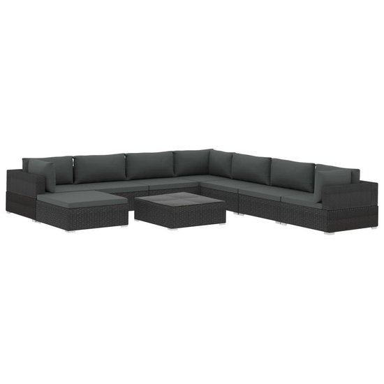 Vidaxl 9-delige Loungeset Met Kussens Poly Rattan - Zwart