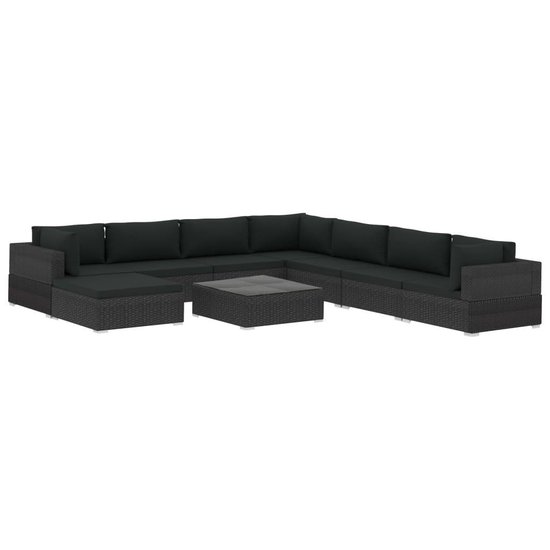 Vidaxl 9-delige Loungeset Met Kussens Poly Rattan - Zwart