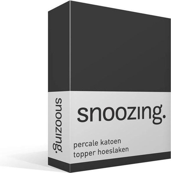 Snoozing Percale Katoen Topper Hoeslaken - 100% Percale Katoen - Lits-jumeaux (180x200 Cm) - Antraciet - Grijs
