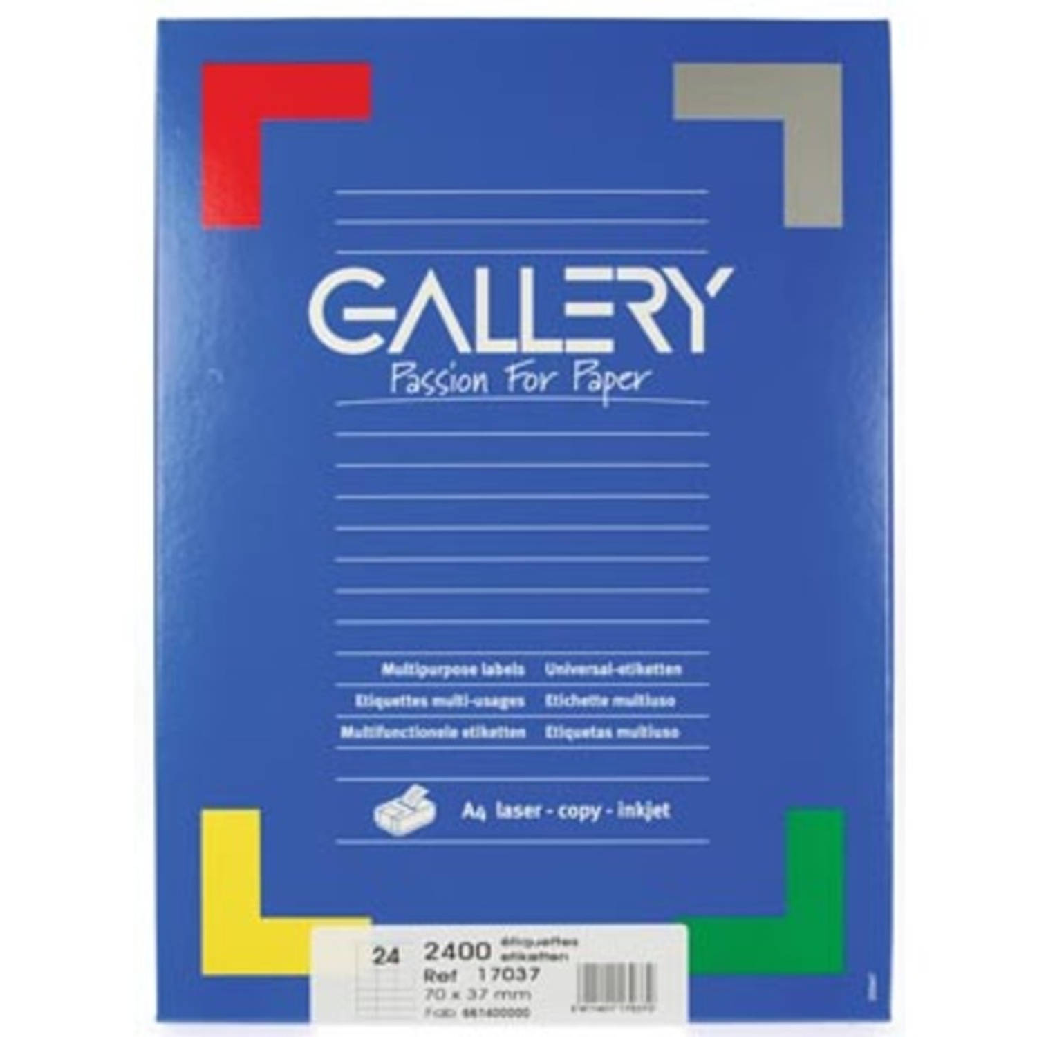 Galleryte Etiketten Ft 70 X 37 Mm (B X H),Rechte Hoeken, Doos Van 2.400 Etiketten - Wit