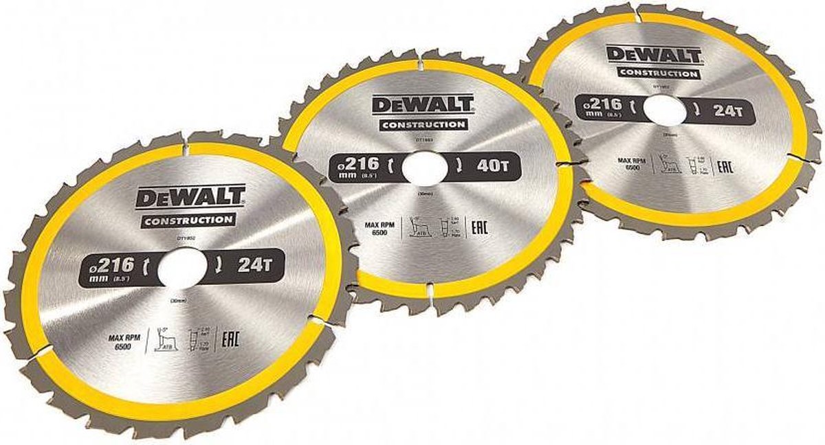 DeWalt 216 x 30 mm 3 PCs. Siembra de hoja de sierra circular Sierra estacionaria