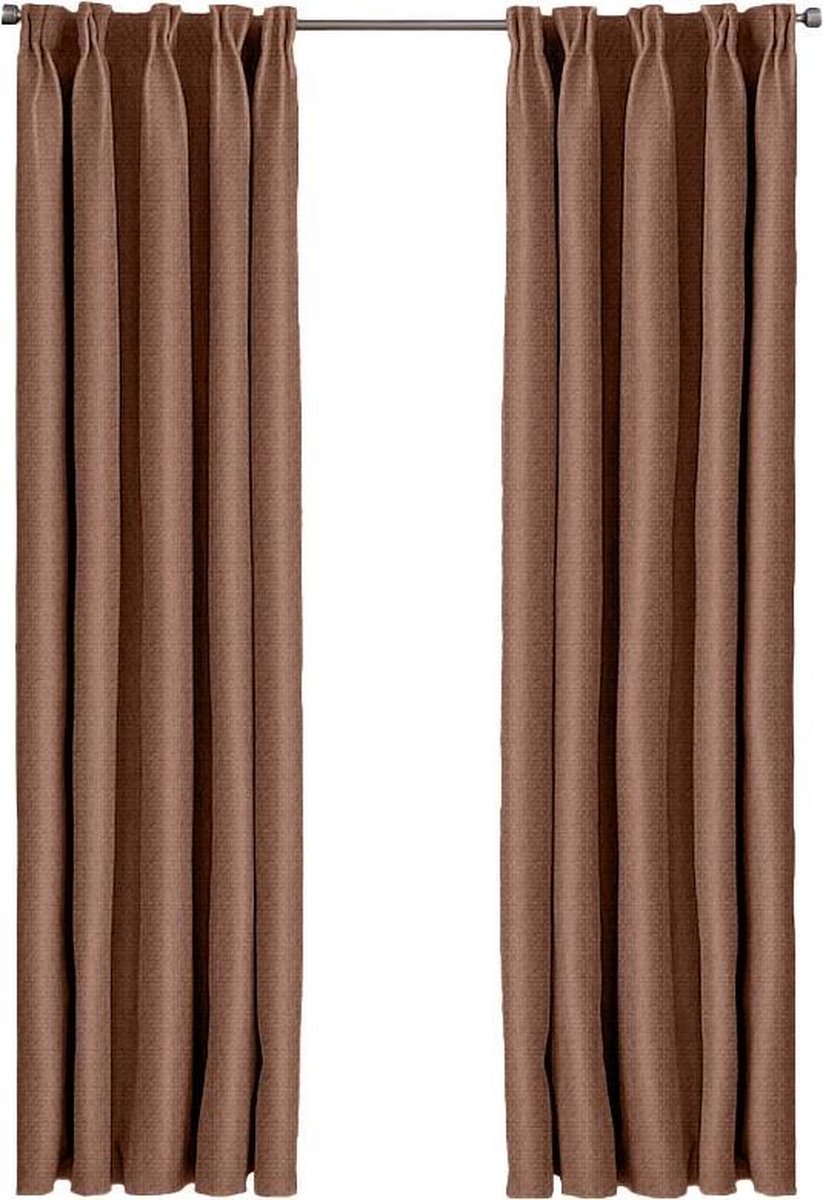 Wt Trading Geweven Verduisterend Gordijn - Larson -Chocolate- Haken - 300x250 Cm - Bruin