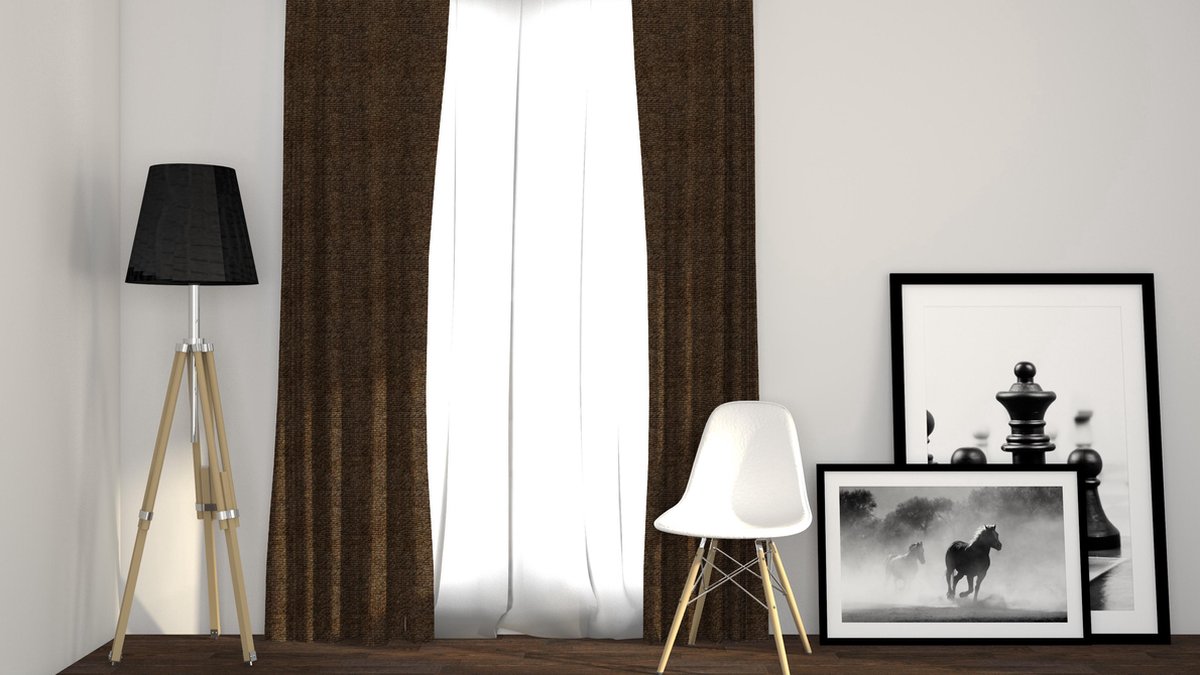 Wt Trading Geweven Verduisterend Gordijn - Larson -Chocolate- Haken - 300x250 Cm - Bruin