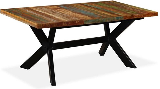 Vidaxl Eettafel 180 Cm Massief Gerecycled Hout En Stalen Kruis - Bruin