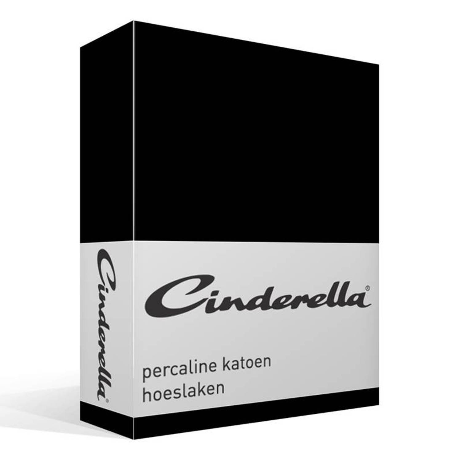 Cinderella Basic Percaline Katoen Hoeslaken - 100% Percaline Katoen - Lits-jumeaux (180x220 Cm) - Black - Zwart