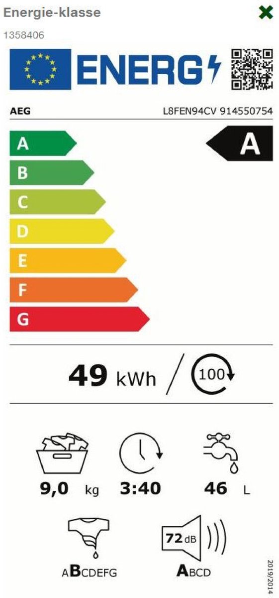 AEG L8FEN94CV 8000 Serie wasmachine