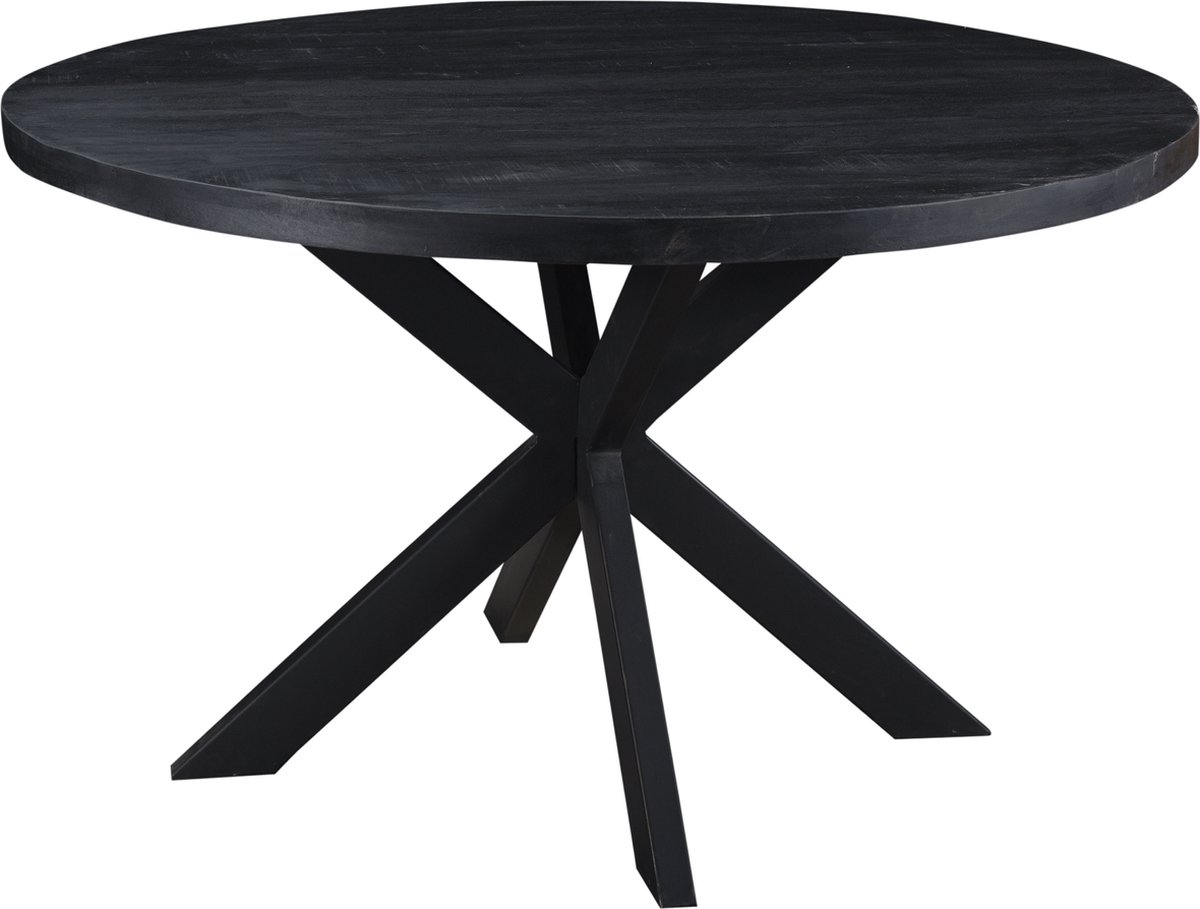 Livingfurn - Eetkamertafel Kala Rond Black - Mangohout - 150 Cm - Zwart