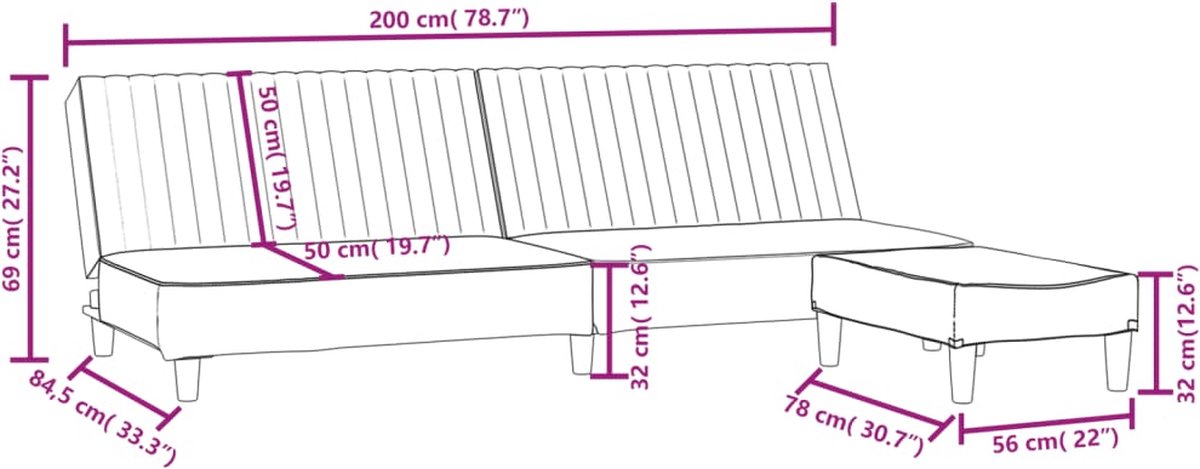 Vidaxl Slaapbank 2-zits Met Voetenbank Fluweel - Roze