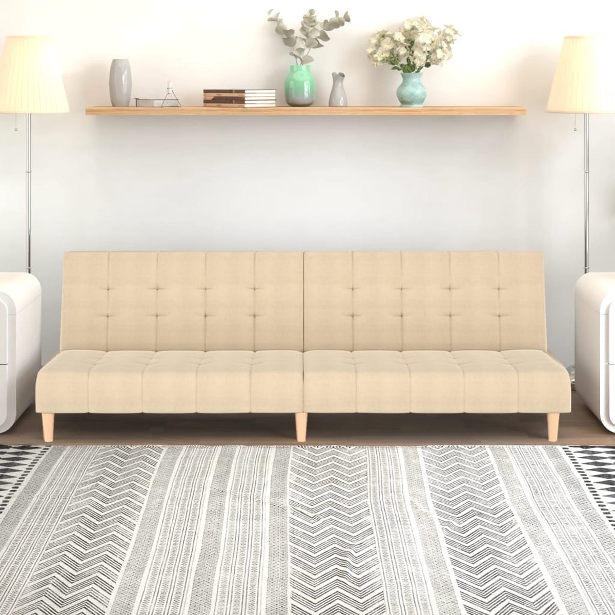 Vidaxl Slaapbank 2-zits Stof Crèmekleurig