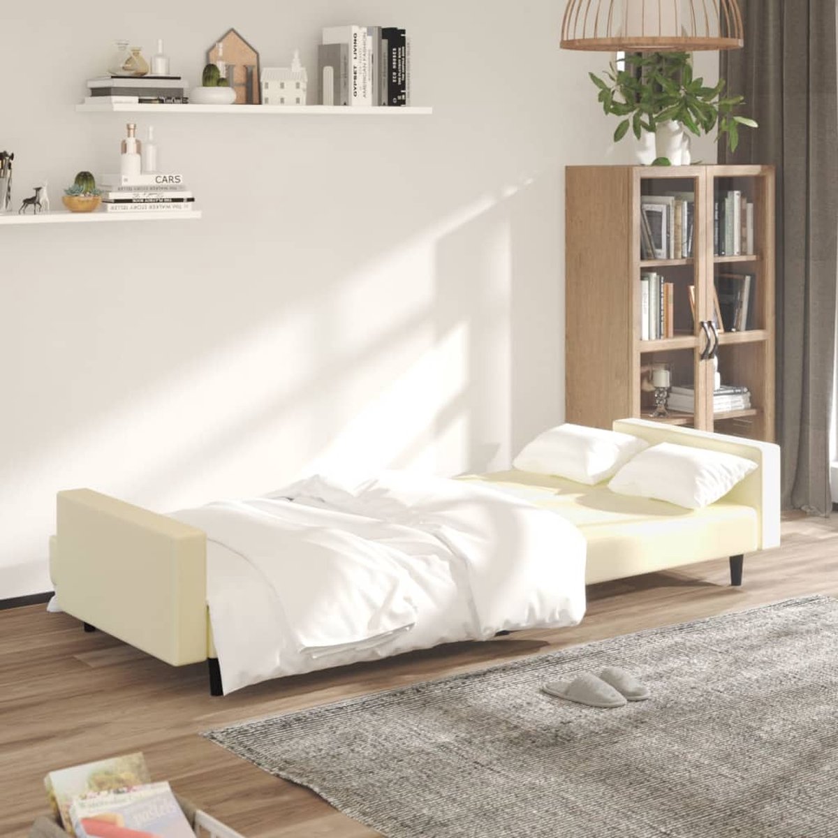 Vidaxl Slaapbank 2-zits Kunstleer Crèmekleurig