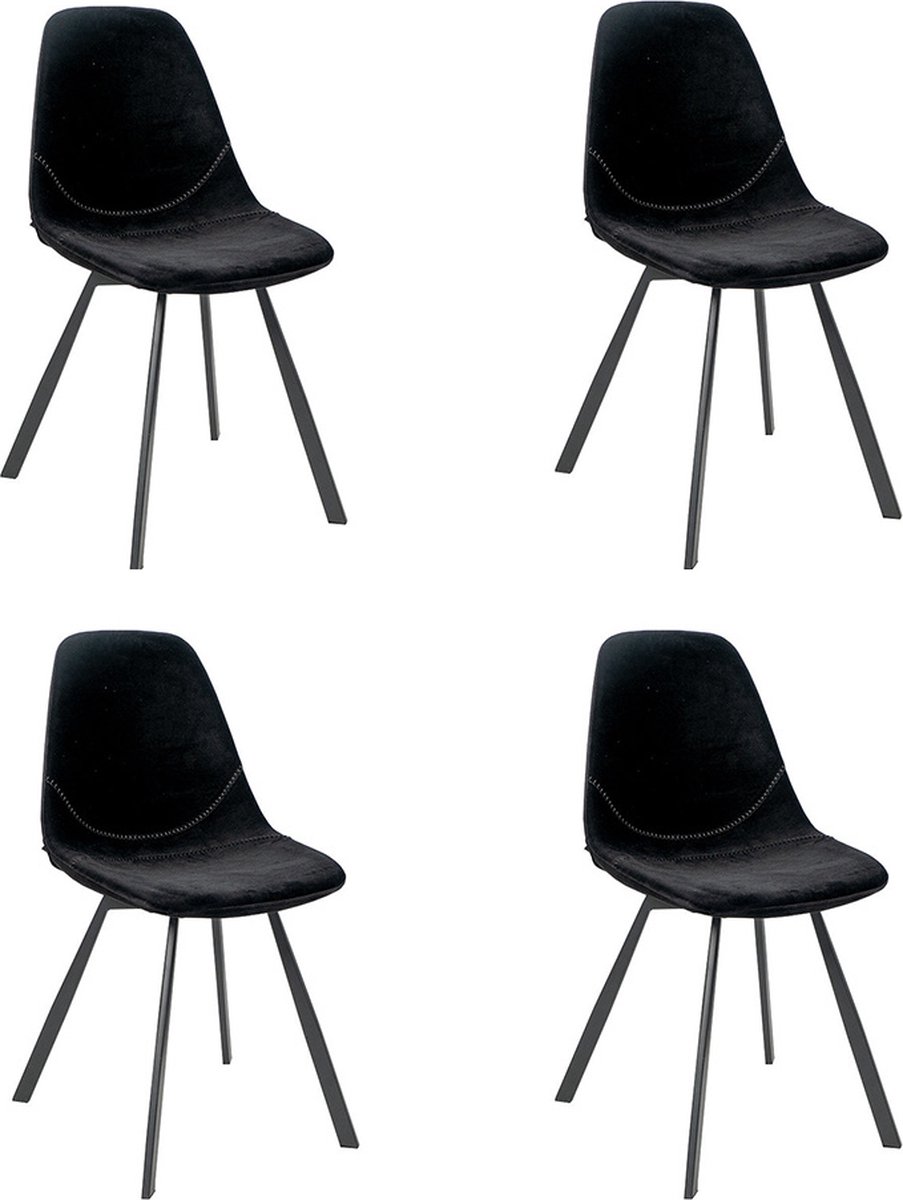 Bronx71 Velvet Eetkamerstoel Logan - Eetkamerstoelen Set Van 4 - Zwart