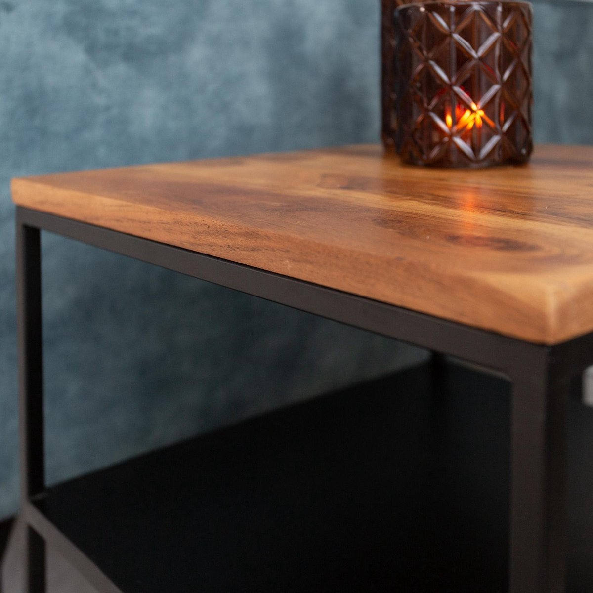 Dimehouse Industriële Nachtkastje Rafael - Mangohout - 40x40 Cm - Bruin