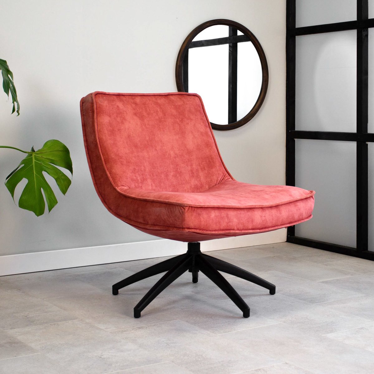 Dimehouse Fauteuil Industrieel Velvet Tommy - Draaibaar - Roze