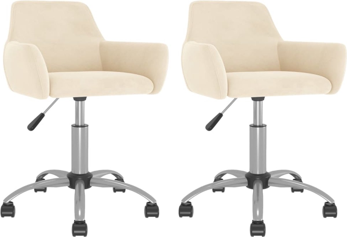Vidaxl Eetkamerstoelen 2 St Draaibaar Fluweel Crèmekleurig