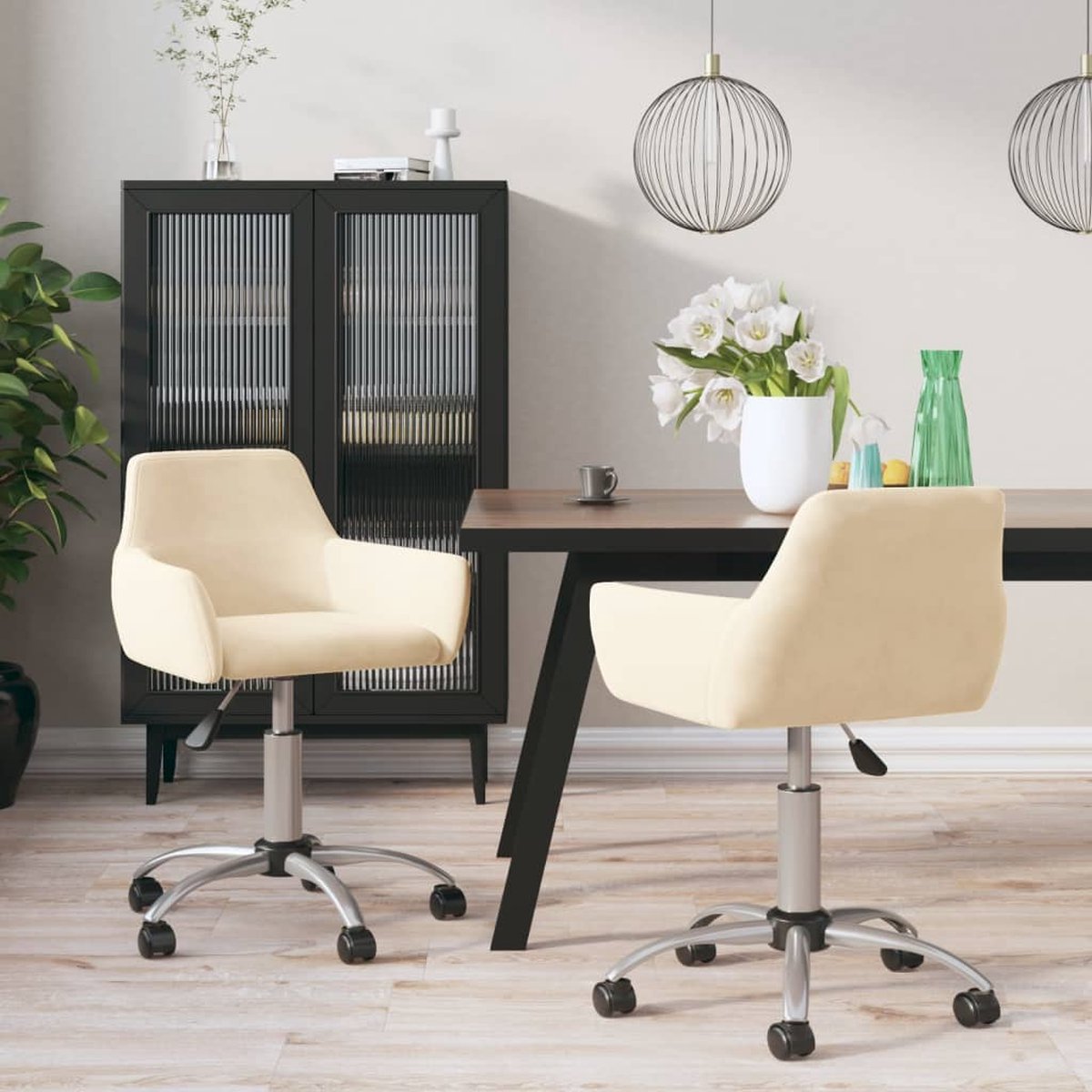 Vidaxl Eetkamerstoelen 2 St Draaibaar Fluweel Crèmekleurig