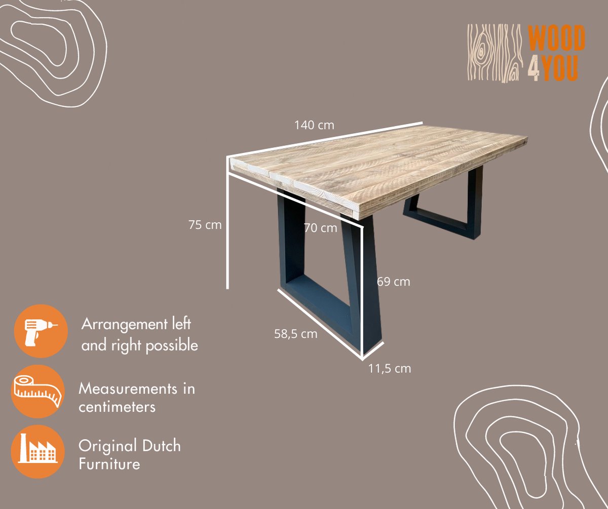 Wood4you Bureau Vancouver Steigerhout 140lx74dx75h Antraciet