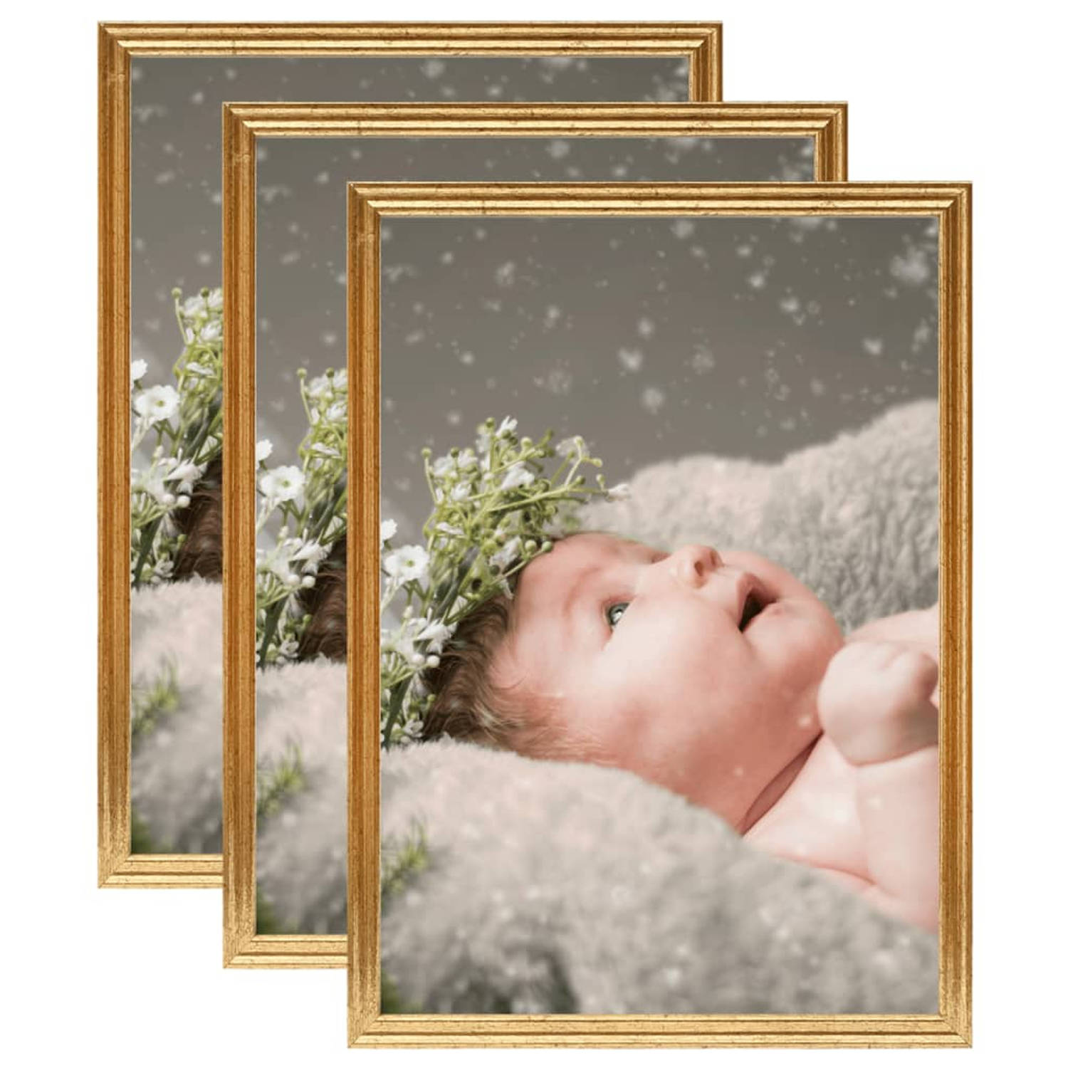 Vidaxl Fotolijsten 3 St Voor Wand Of Tafel 18x24 Cm Mdfkleurig - Goud