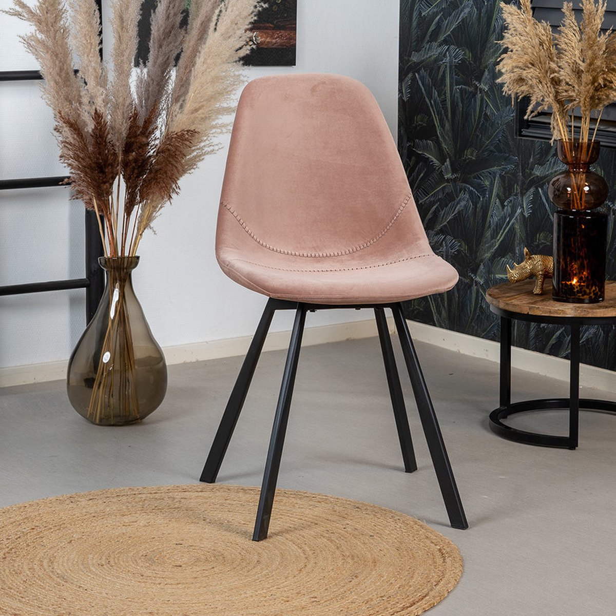 Bronx71 Velvet Eetkamerstoel Logan - Eetkamerstoelen Set Van 6 - Roze