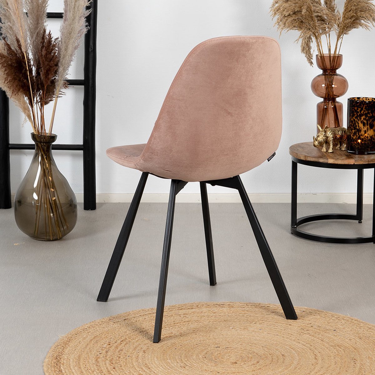 Bronx71 Velvet Eetkamerstoel Logan - Eetkamerstoelen Set Van 6 - Roze