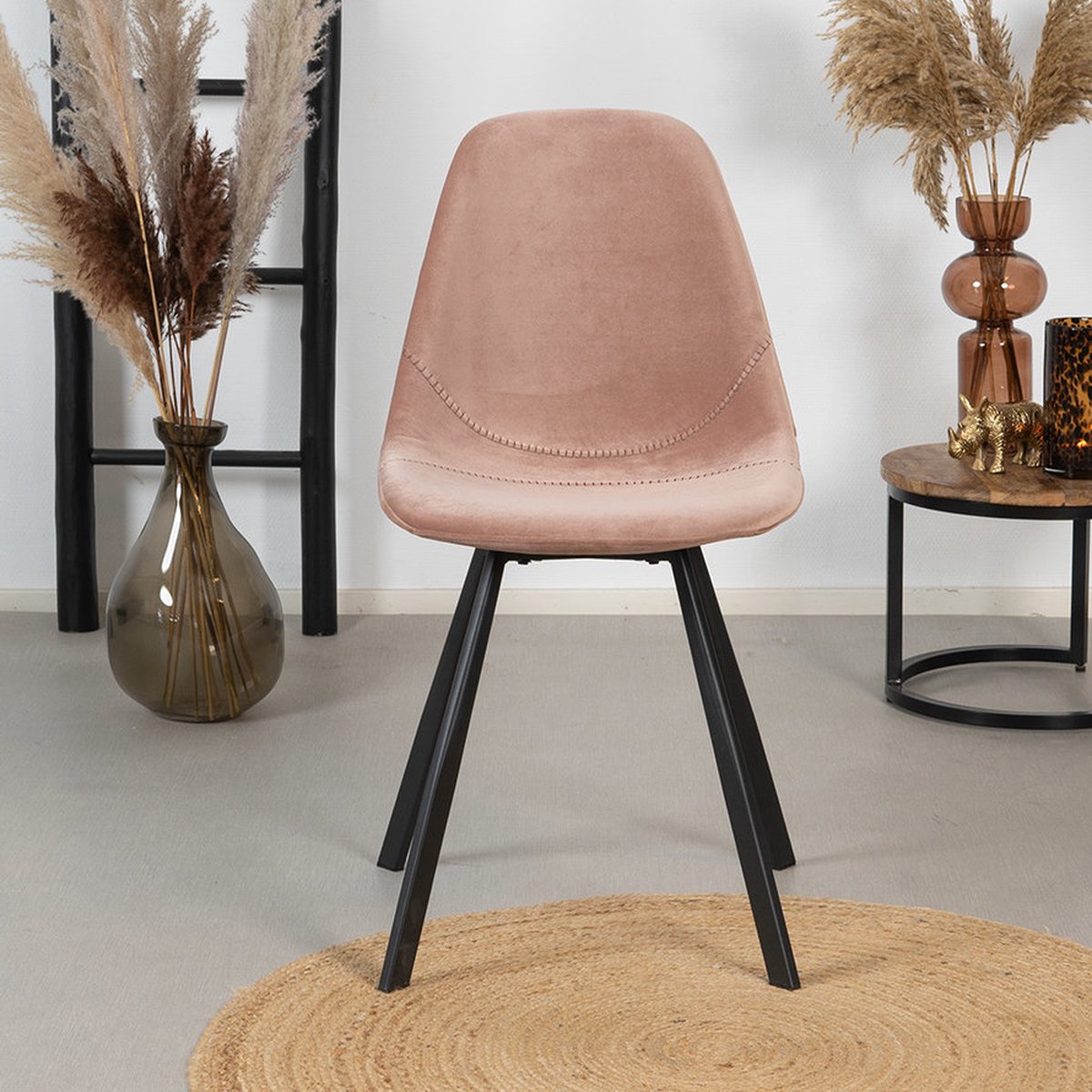 Bronx71 Velvet Eetkamerstoel Logan - Eetkamerstoelen Set Van 6 - Roze
