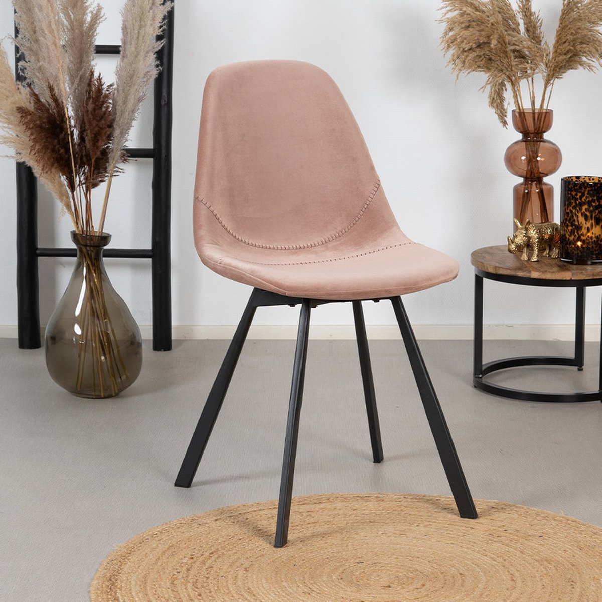 Bronx71 Velvet Eetkamerstoel Logan - Eetkamerstoelen Set Van 6 - Roze