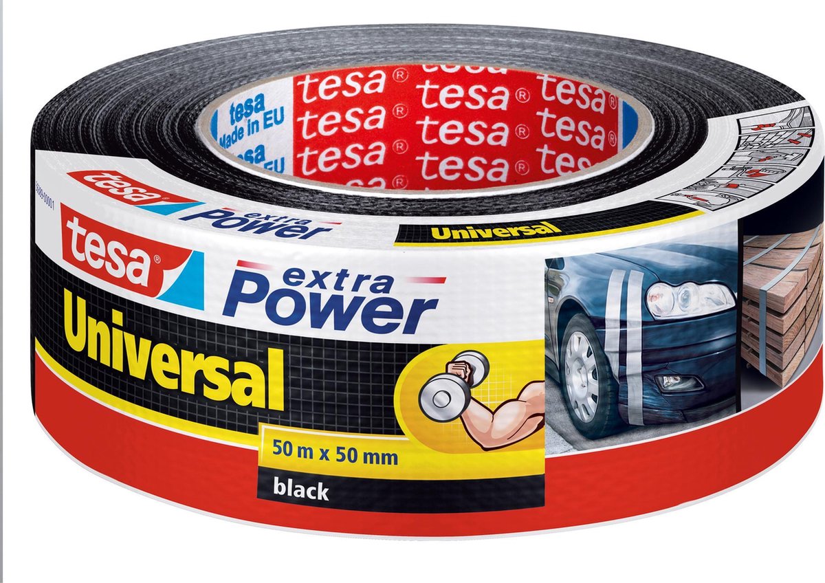 Tesa Extra Power Universal, Ft 50 Mm X 50 M, - Zwart