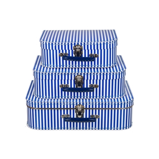 Kinderkoffertje Met Witte Strepen 30 Cm - Blauw