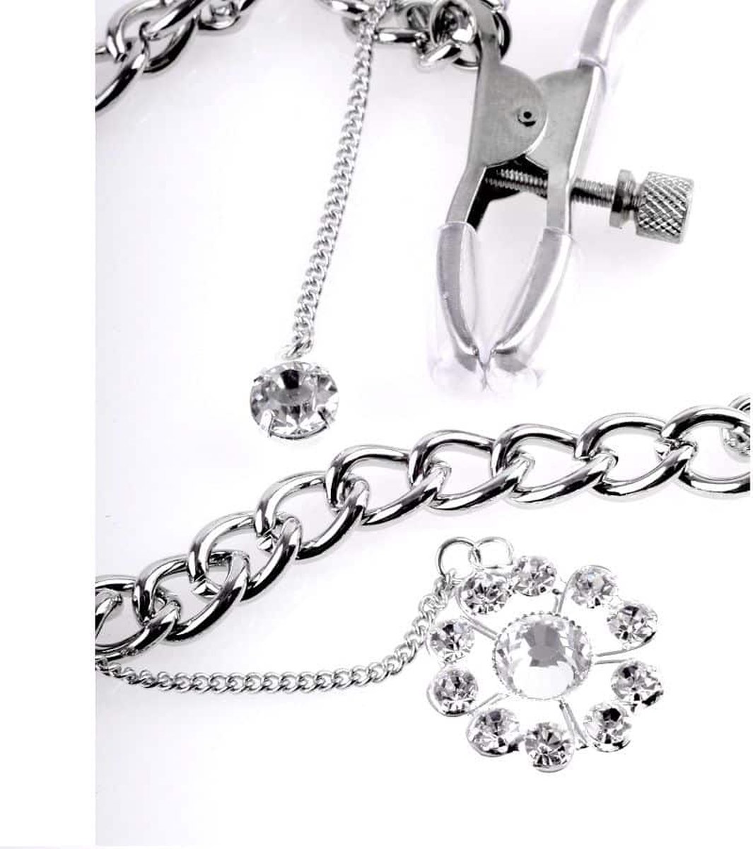 Tepelklemmen met kristal hangers - Silver