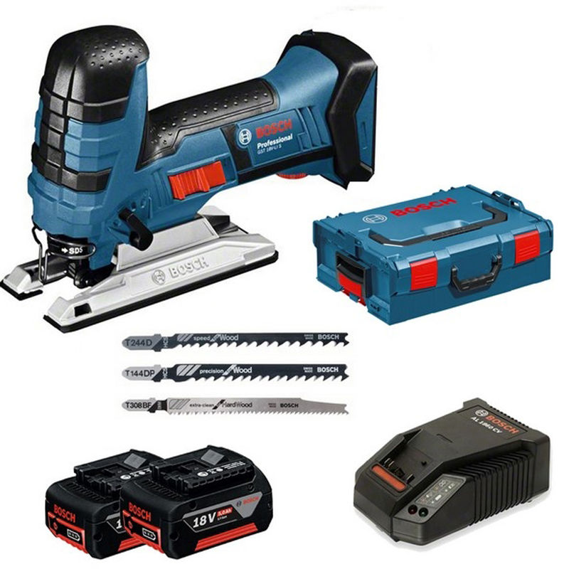 Bosch GST 18 V-LI S 18V Litio-ion Batería S 18 V Juego de Sierra de calar (batería 2x 5.0 Ah) en maletín L-Boxx - mango en T - variable