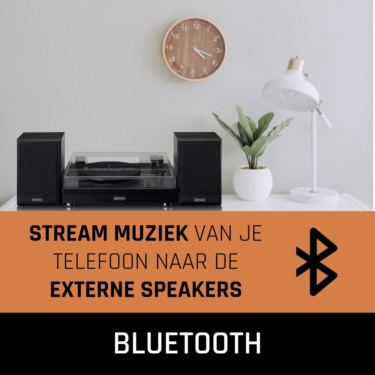 Lenco Houten Platenspeler Met Bluetooth, 2 Externe Speakers Ls-101bk - Zwart