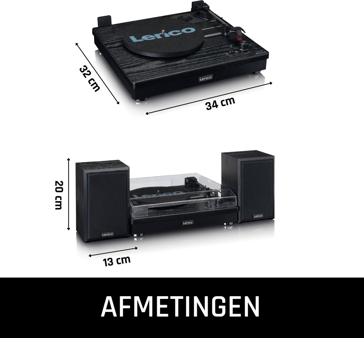 Lenco Houten Platenspeler Met Bluetooth, 2 Externe Speakers Ls-101bk - Zwart