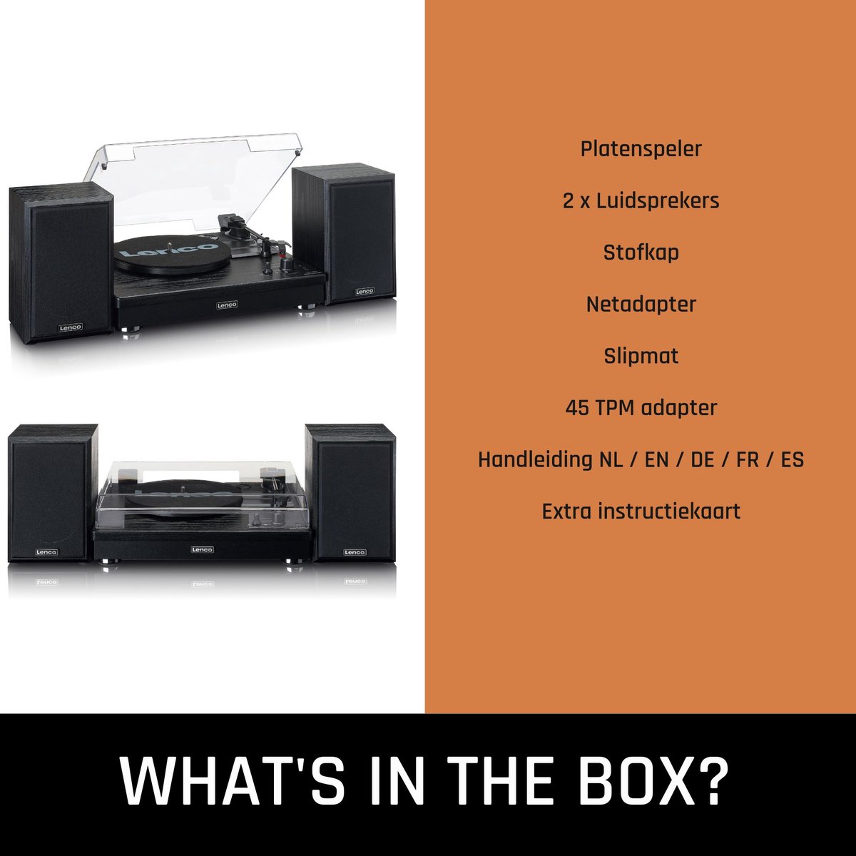 Lenco Houten Platenspeler Met Bluetooth, 2 Externe Speakers Ls-101bk - Zwart