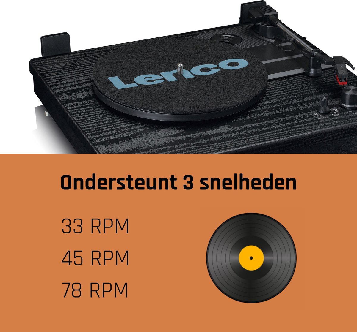Lenco Houten Platenspeler Met Bluetooth, 2 Externe Speakers Ls-101bk - Zwart