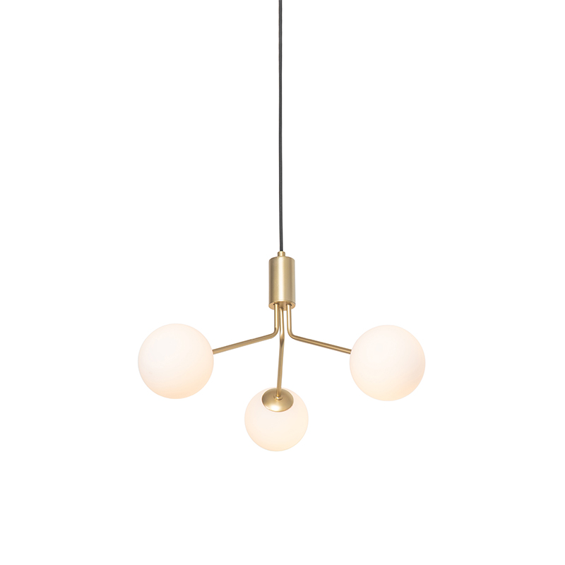 QAZQA Moderne hanglamp goud met opaal glas 3-lichts - Coby